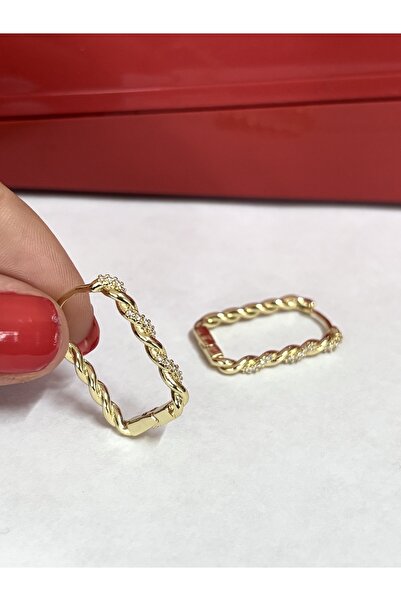 Butik YSX Çelik 14K Taşlı Dikdörtgen Küpe