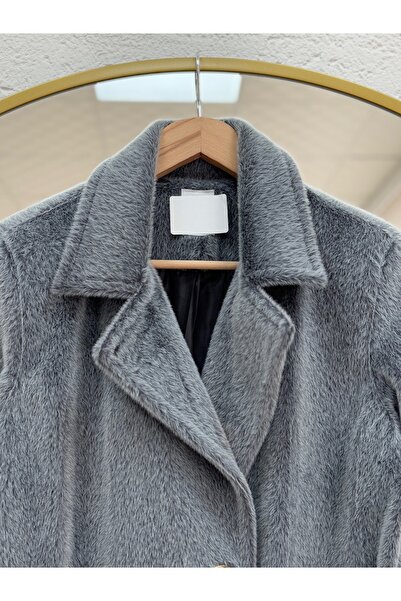 BENAHOLL Cametta Double-Breasted Collar Block Belt Transition Coat-Br70025 Gray