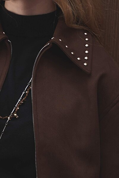 Hooopstore Premium Kısa Süet Koyu Kahve Ceket