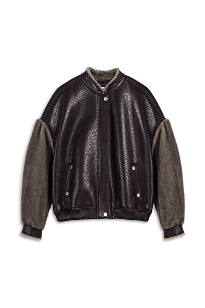 Twist Bomber Coat with Contrast Texture