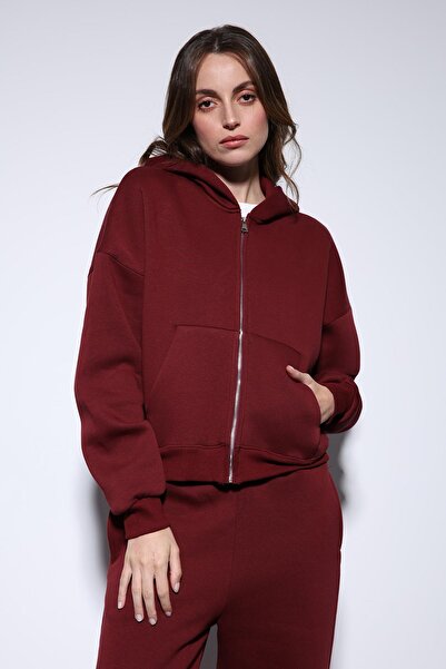 Antioch Burgundy Zippered Hooded Women's Sweatshirt