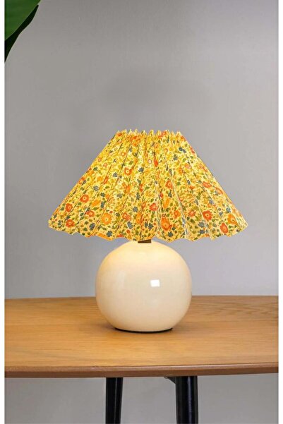 burenze Modern Flower Çiçek Desenli Umbrella Abajur Krem Gövde