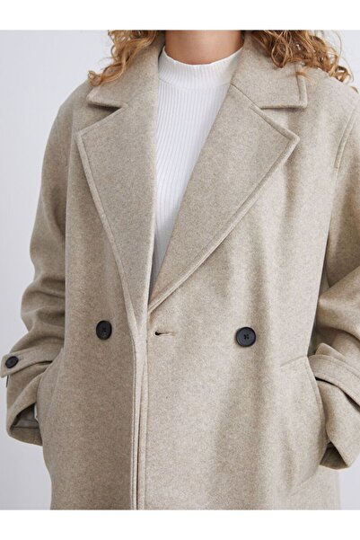 LC Waikiki LCW Modest Kruvaze Yaka Kadın Kaşe Kaban