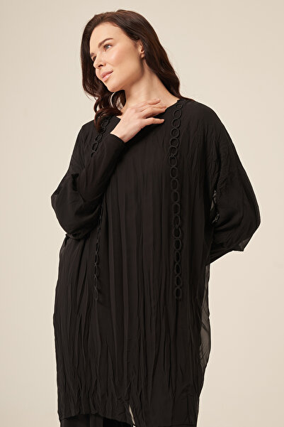 Ceremony Kolu Sandy Detailed Chain Ring Embroidered Classy Trouser Suit 5912 Black