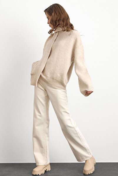 Olcay Schal mit Rundhalsausschnitt, lockerer, dicker Pullover, STONE 8280