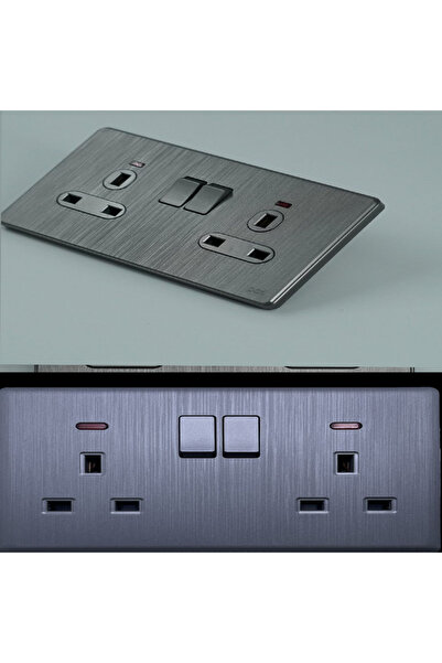 tvon فيش كهربائي مزدوج 13A مجــــــوز مع مفتاح ولمبة - أسود بيانو