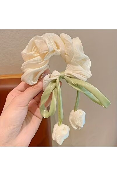 Efna Store Shiny Satin Fabric Bagel Rubber Buckle with Tulip Figure (1 Piece)