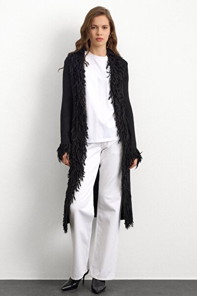 Olcay Tassel Detailed Long Knitwear Cardigan Black 8281