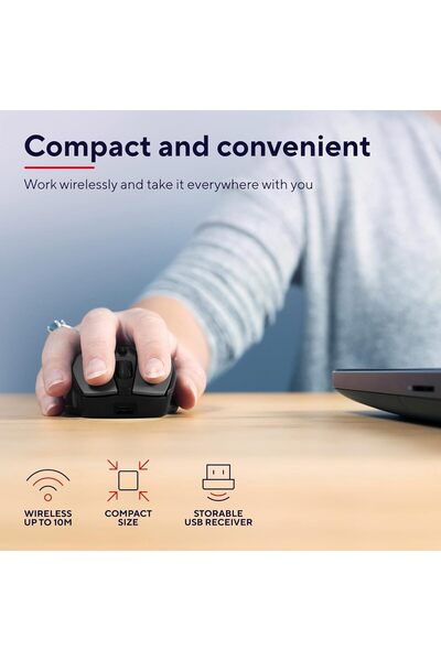 Trust ماوس زايا اللاسلكي القابل لإعادة الشحن، أسود، مريح، مدى 10 أمتار، تتبع بصري
