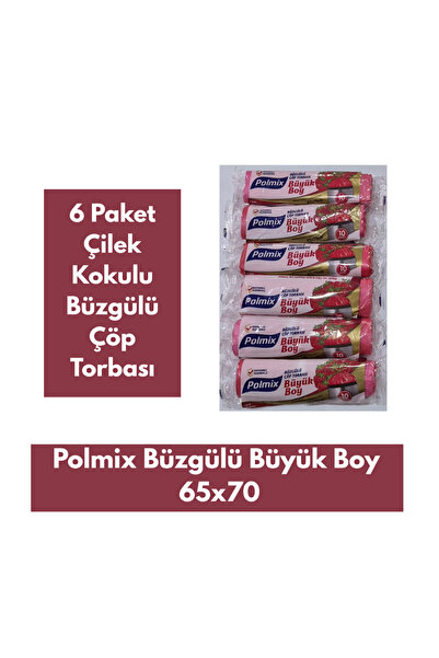 Polmix Büzgülü Büyük Boy Çilek Kokulu Çöp Torbası 65x70 6 paket x 10 adet =60...