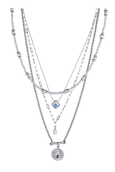 Klips Concept Çok Zincirli Taş Detaylı Kolye