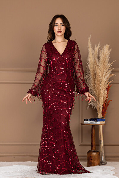 BEYBOS Σχεδιαστής φόρεμα με παγιέτες - Claret Red