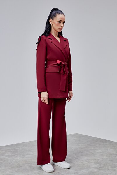 Tangül&Ali'S Moda Evi Bordo Blazer Ceket Pantolon Takım