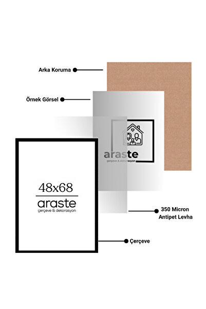 Araste Dekorasyon إطار 48 × 68 - إطار فارغ - إطار صور - إطار أسود - إطار ألغاز