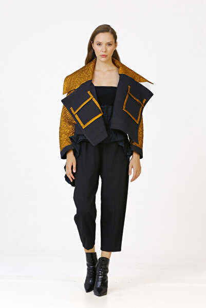 BİZE Cepli Büyük Yaka Ceket - Gold