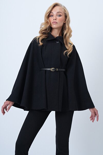 VAGGON Жіночий чорний пояс з деталями Каше Пальто-накидка Prmx14529