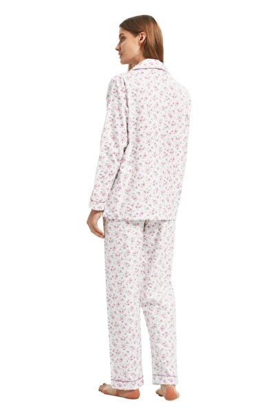 Global Women's Pajama Set, Cotton, Classic, Pink Flowers, Size L
