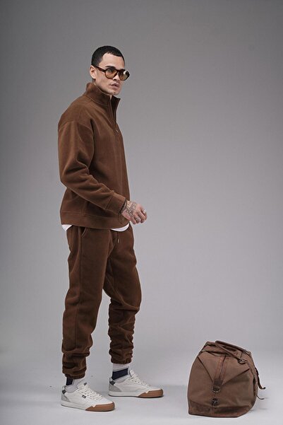 Butik Trend Biz Half Zipper Oversize Fit Fleece Pants Sweatshirt Set