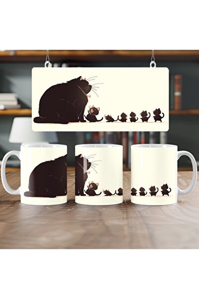 Beramussa كوب عائلة القطط السعيدة - تصميم قطة صغيرة بأسلوب بسيط - فكرة هدية ل...