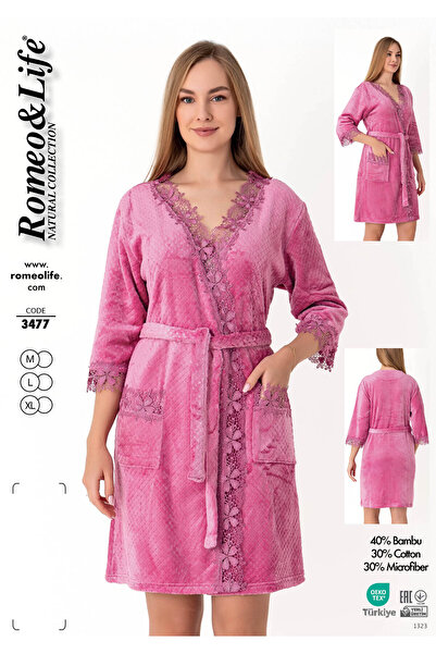 ROMEO LİFE Soft Cotton Bamboo Women's Dressing Gown Bathrobe Home Wear 3477