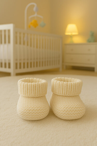CHAPPELL FASHİON Hand-Knitted from 100% Cotton Yarn, 0-6 Month Baby Booties