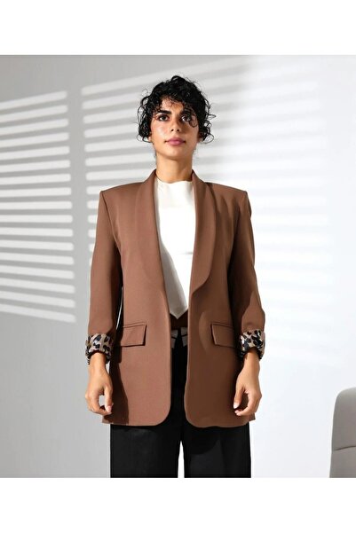 EFTELYABUTİK Kadın leopar detaylı blazer ceket