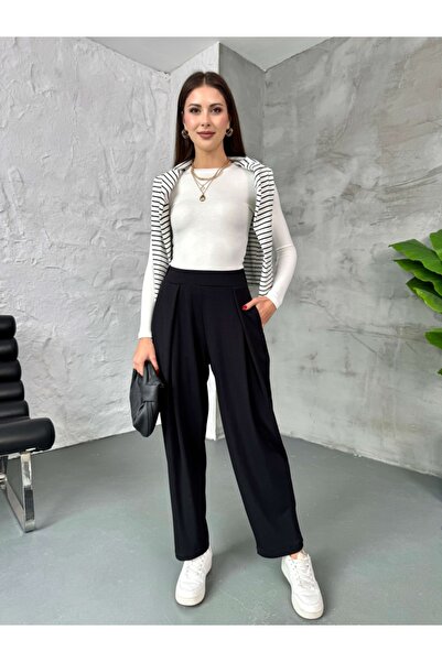 Elif Özbey Butik Black Pleated Waist Modal Pants