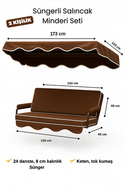 zishtekstil Keten Kumaş Süngerli Gölgelikli 2 Kişilik Salıncak Minderi 8 cm