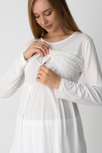 ERDENİZ TEKSTİL Hamile Lohusa Pijama ve Sabahlık Takımı / Düğmeli Gizli Emzirme / Dantel Detaylı Viskoz Gecelik