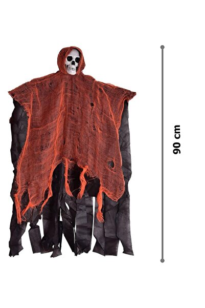 Skygo Led Işıklı Kahkaha Atan Sesli Sensörlü Ürpertici Kuru Kafa Korku Hayalet Saçaklı Dekor 90x50 cm