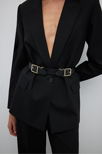 Roman %100 Deri Çift Tokalı Kemer Siyah K2682104_001