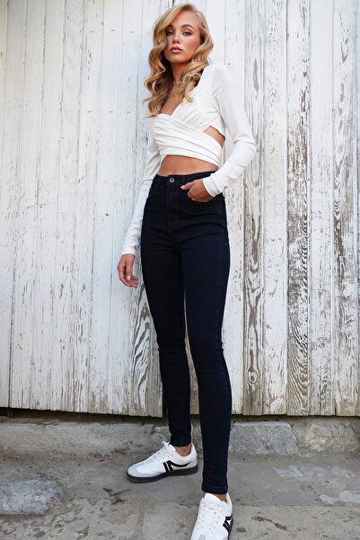 VAGGON Women's Navy Blue 5-Pocket Patchwork Skinny Jeans Prmx14471