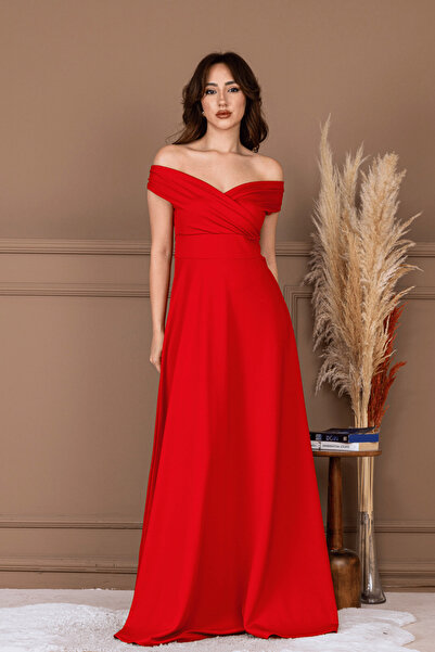 BEYBOS Φόρεμα με λαιμόκοψη καγιάκ, μήκους ένα κιλό - Κόκκινο