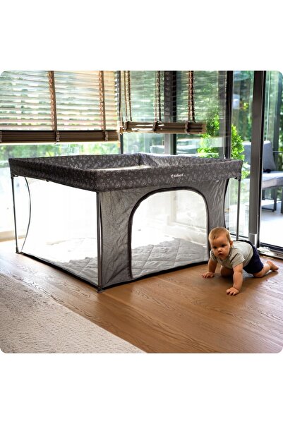 Kidnort Snoen Dark Grey children's playpen, foldable, modern and safe design, large access with f