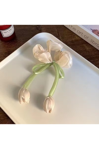 Efna Store Shiny Satin Fabric Bagel Rubber Buckle with Tulip Figure (1 Piece)