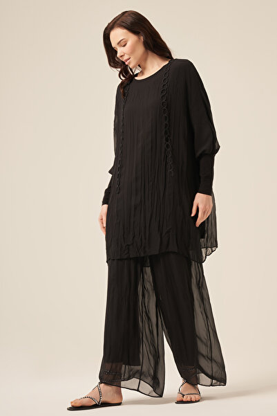 Ceremony Kolu Sandy Detailed Chain Ring Embroidered Classy Trouser Suit 5912 Black