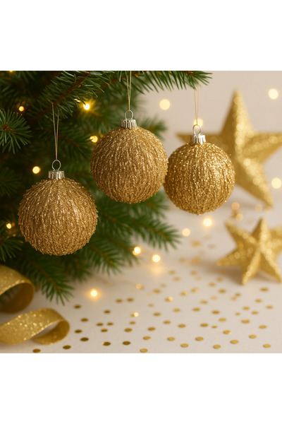 Derin Düşler Christmas Pine Tree Ornament Rose Gold Ball Ornament 8 cm Pack of 3 Rosegold Ball Ornament