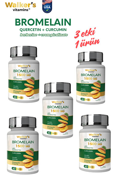 Walkers Bromelain yeşil çay, krom, curcumin, berberine, resveratrol. (5'Lİ)