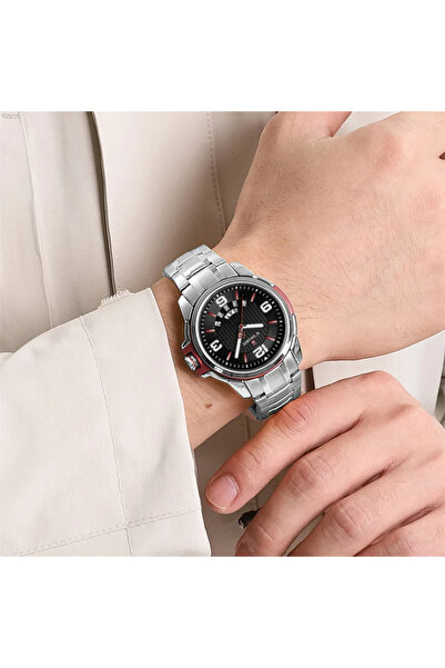 Naviforce Bărbați Ceas de Mână Cronograf Casual Quartz Analog Modă Elegant Argintiu Negru