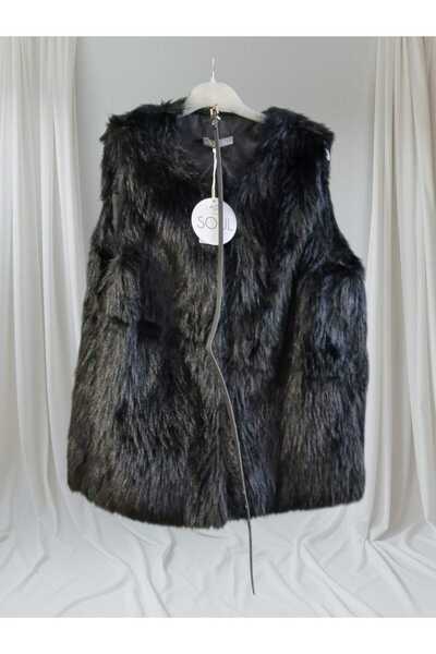 Soul Women's Sleeveless Belted Faux Fur Detailed Plush Vest