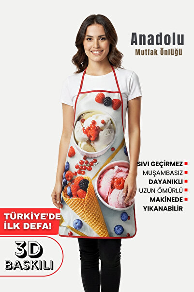 sevilya Anadolu 3 Boyutlu Mutfak Önlüğü 3D Baskılı Mutfak Önlüğü Sıvı Su Geçi...