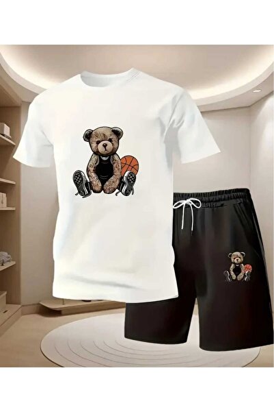 ORVIO Group Men's Basketball Player Bear Printed T-Shirt and Shorts Set