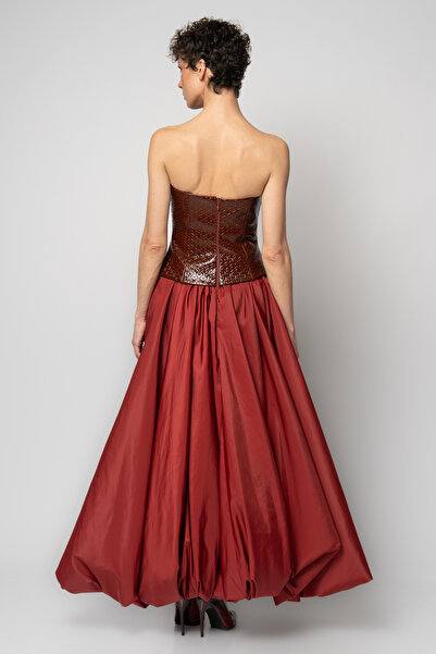 RENGIN Deri büstiyerli tafta balon etekli abiye elbise