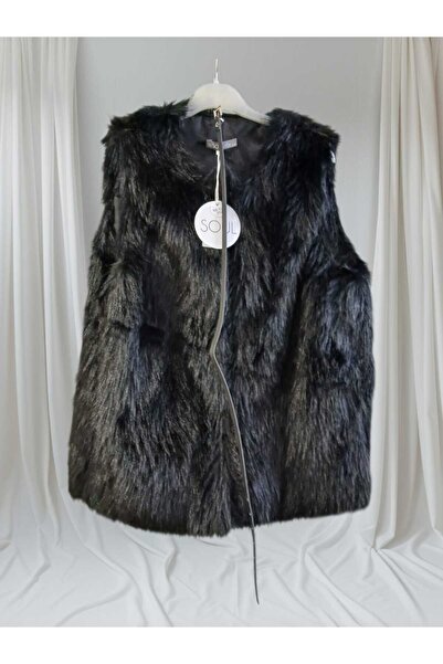 Soul Women's Sleeveless Belted Faux Fur Detailed Plush Vest