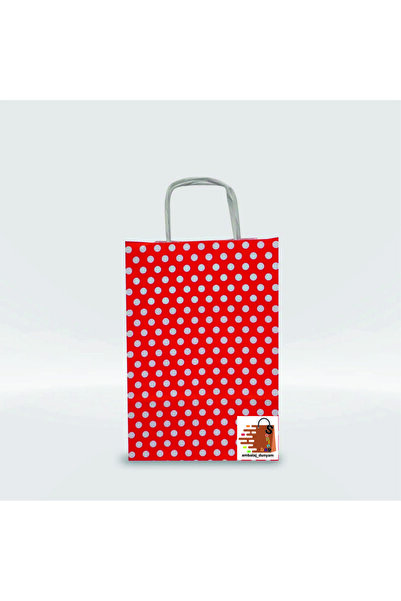 AMBALAJDÜNYAM Kırmızı Puantiyeli Yılbaşı Kraft Burgu Saplı Hediye Poşeti / Çantası (25x12x31) - 10 adet - Orta Boy