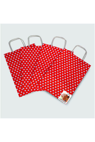 AMBALAJDÜNYAM Kırmızı Puantiyeli Yılbaşı Kraft Burgu Saplı Hediye Poşeti / Çantası (25x12x31) - 10 adet - Orta Boy
