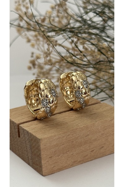 mibrillo Marka muadili yılan deri model zirkon taşlı şık halka küpe