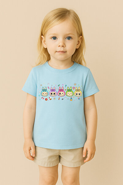 SVART WEAR تي شيرت مطبوع بنمط لابوبو للأطفال والكبار بتصميم مزدوج