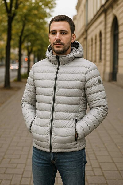 ANATOLIATEKSTILE 🧥 Men's winter jacket with Hooded – light gray, light and warm