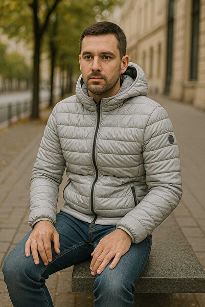 ANATOLIATEKSTILE 🧥 Men's winter jacket with Hooded – light gray, light and warm